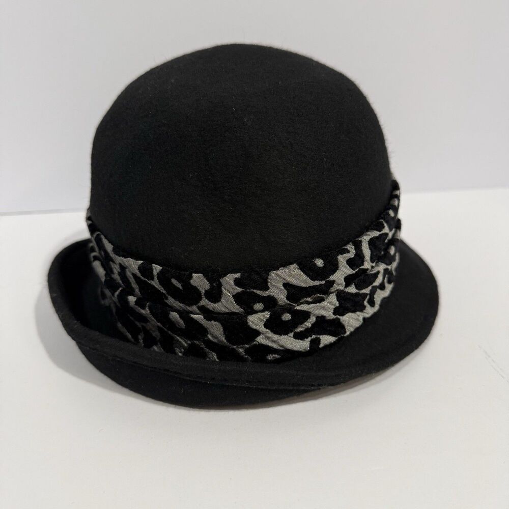 Callanan Cloche Bucket Bowler Hat Black 100% Wool Bow Bohemian City One Size - Picture 6 of 16